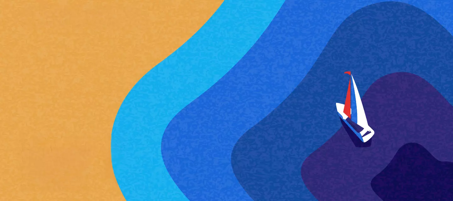 New Year's resolutions indicated by a drawing of a sailing boat approaching the shore from above